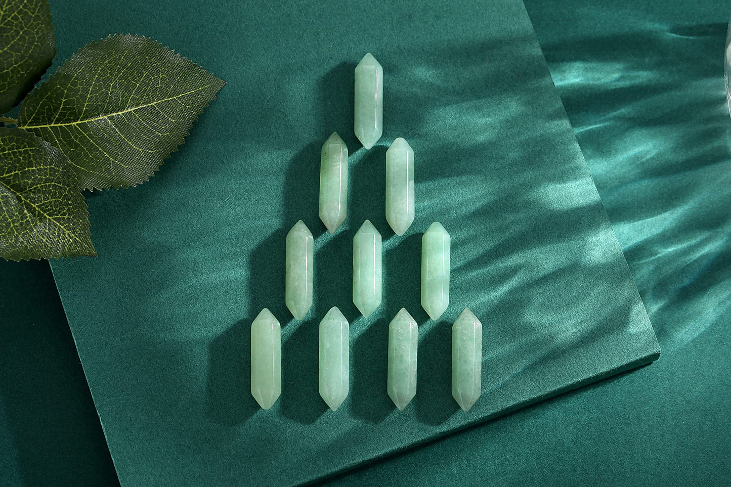 10 PCS Green Aventurine Healing Crystals Wands Polished Tumbled Stones Bulk Natural Hexagonal Pointed Stocking Stuffers Reiki Energy Balancing Meditation Therapy Chakra Wand Set