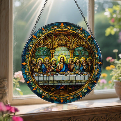 8-Inch The Last Supper Suncatcher Ornament, Stained Glass Window Hanging & Christmas Ornament, Christian Religious Window Decor — Gifts for Christmas & Holidays, Christian Gift, Religious Gift