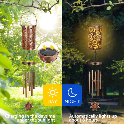 YHmall Solar Wind Chimes for Outside, 35'' Sunflower Gifts for Women Mom Grandma Windchimes Outdoors, Solar Lantern Memorial Wind Chimes Teacher Appreciation Unique for Garden Decor