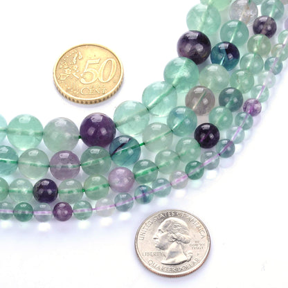 10mm Natural Fluorite Gemstone Round Loose Beads Crystal Stone Bracelet Necklace Accessories Crafts for Jewelry Making DIY,1 Strand 15"
