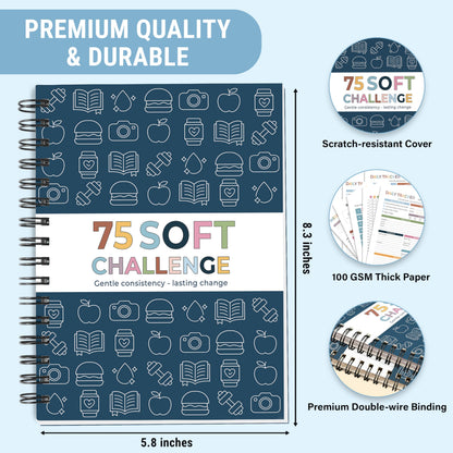 HAMIEW 75 Soft Challenge Journal - A5 Spiral 75-Day Habit Tracker Planner, 108-Page Full-Color Daily Logs, Weekly Reviews, Meal Water Workout Reading Tracker