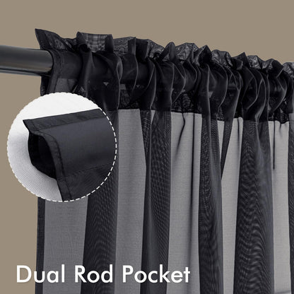 MIULEE Black Sheer Curtains 84 Inches Long, 4 Panels Set, Light Filtering Rod Pocket Voile Halloween Drapes for Living Room and Bedroom, Airy Soft Fabric Window Treatments, 42 x 84 Inches