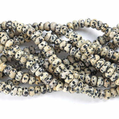 76pcs 5x8mm Natural Dalmatian Jasper Stone Rondelle Spacer Loose Beads Abacus Disk Stone Round Loose Gemstone Beads for Jewelry Making DIY Bracelet Necklace