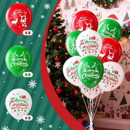 Christmas Party Supplies Decorations Set, Merry Christmas Banner, Foil Balloons, Hanging Swirls, Red and Green Metallic Fringe Curtains, Circle Dots Garland