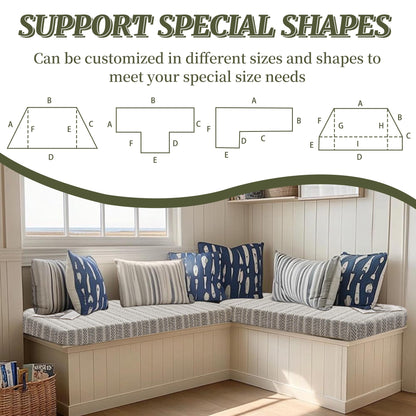 IALNUYOAH Custom Size Bench Cushion, Custom Bench Cushions for Indoor Furniture, 75D Foam Furniture Window Seat Cushion, Breakfast Nook, Mudroom, Banquette Bench Cushion, Non-Slip Bottom, Pipe Design