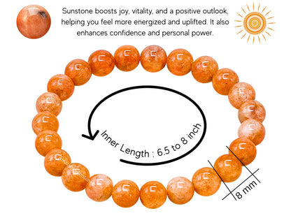 Amazing Gemstone Crystal Bracelet for Women Men's Gifts - Protection Healing Crystal Bracelet - 8mm Gemstone Beaded Stretchable Bracelet Pulseras Para Hombres Mujer Stocking Stuffers Mothers Day Gift (Sunstone)