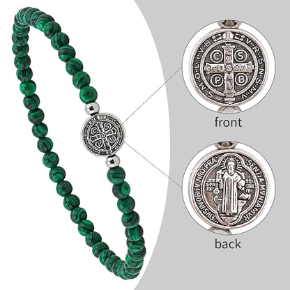 Lameybrt Evil Eye Bracelet 4 mm Natural Stretch Adjustable Beaded Bracelets for Men (C08 Malachite, One Size)