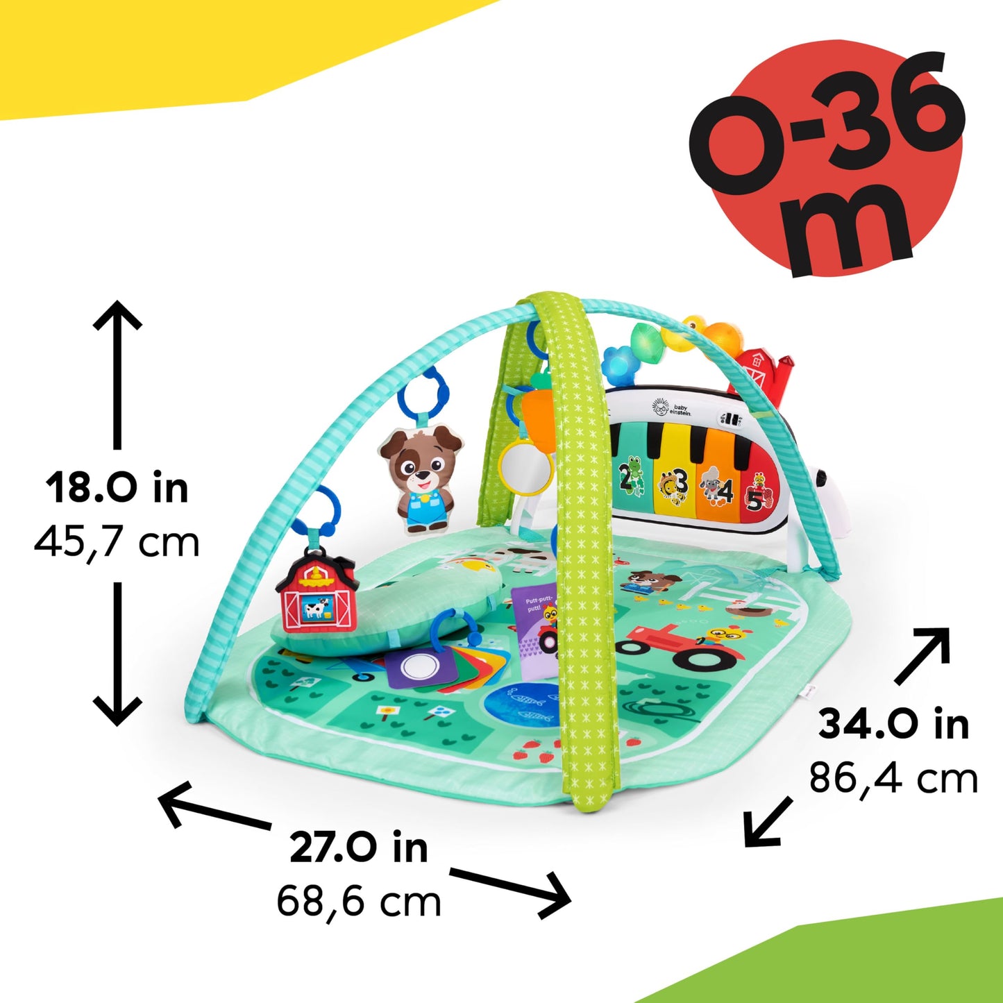 Baby Einstein Farm Explorers 4-in-1 Kickin’ Tunes Musical Meadow Music & Language Discovery Gym, Ages 0 Months and Up