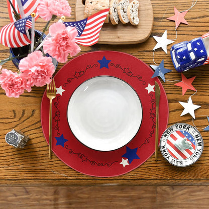Artoid Mode Red Stars Border 4th of July Round Placemats Set of 4,14 Inch Memorial Day Table Mats for Party Kitchen Dining Decoration