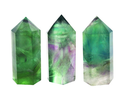 Set of 3 Pointed & Faceted Healing Crystal Wands Made of Natural Green Fluorite Stone for Reiki Chakra Meditation Therapy Décor