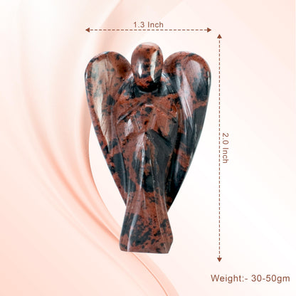 "Mahogany Obsidian Gemstone Guardian Angel Healing Crystal, Hand Carved Pocket Angel Figurine - Handmade Mini Statue for Love, Peace & Healing, Crystals for Positive Energy, Natural Gemstone Figurine"