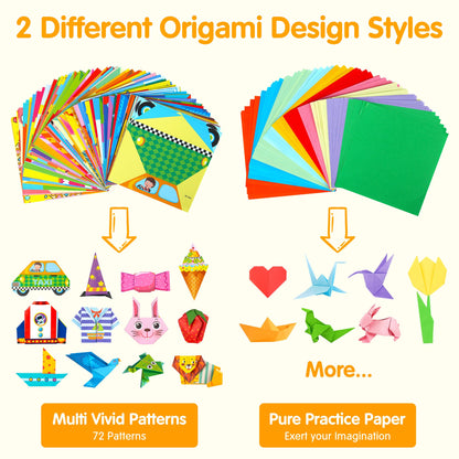 Mocoosy 224 Sheets Origami Paper Kit for Kids Ages 5-8 8-12, Folding Paper Set with Origami Book for Beginners, Art Craft Supplies for Boys Girls 9-12, Travel Game Car Road Trip Activities Toy Gifts