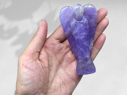 Amethyst Crystal Guardian Angel Figurines Ornament for Healing Birthstone, Decoration Statue (Hand Carved Pocket Gemstone Angel, 3 Inch)
