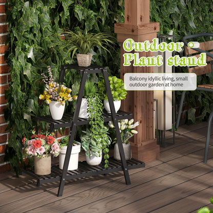 BMOSU Plant Stand Bamboo for Indoor Outdoor Tiered Plant Shelf 8 Potted Flower Holder Ladder Rack Garden Balcony Living Room Patio(3 Tier Black)