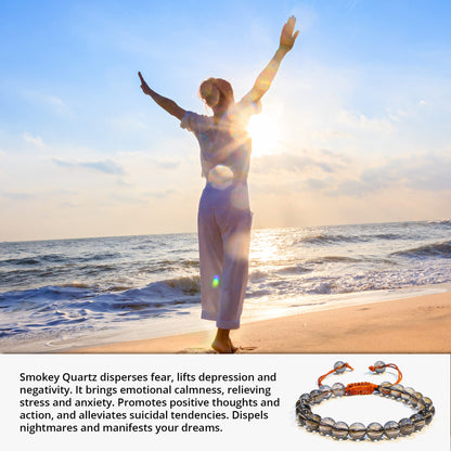 ANAYA AGATE Healing Crystal Bracelet – Chic Gemstone Bracelet for Men and Women – 8mm Round Bead Bracelets for Spiritual Healing, Protection, Positive Energy - Smoky Quartz