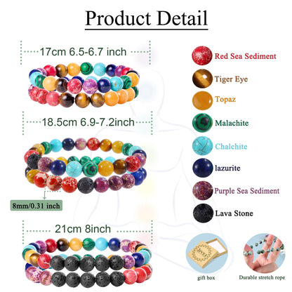 Bivei Natural Gemstone Semi Precious Healing Crystals Handmade Stretchy Round Beads Bracelet, Enhance Positive Energy(Chakra Bracelet (Inner Balance) Small)