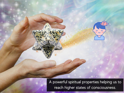 Amazing Gemstone Dalmatian Jasper Merkaba Crystal - 1.5 Inches Metaphysical Merkaba Star for Meditation - Energetic Tetrahedron Crystal and Healing Stones for Spiritual Growth and Healing (35-40mm)