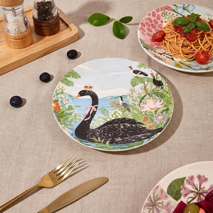 4 Piece Ceramic Plates Set, 8.5Inch Dessert & Salad,Appetizer Plates，Illustrated style Prints, Suitable for Serving Pasta, Pizza. Dishwasher, MicrowaveSafe.gift for birthdays and holidays(8.5inch)