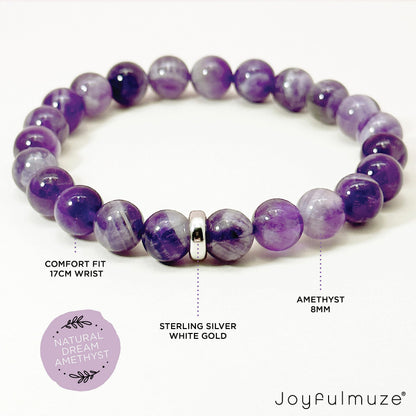 Joyfulmuze Genuine Dream Amethyst, Handmade Stackable Stretch Bracelet, Simple Natural Purple Quartz, Healing Chakra Bracelet, Gifts for Women, 17cm (Dream-Amethyst)