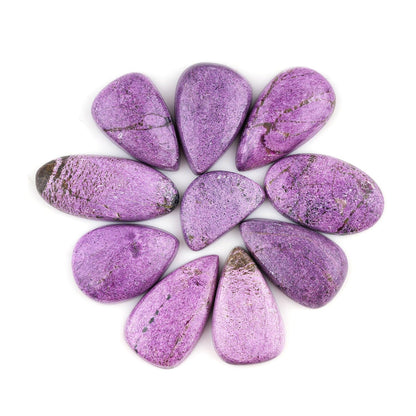 CRYSTALINES 10pcs, Wholesale Natural Purple Stichtite Gemstones, Bulk Flatback Cabochon, Polished Lapidary Stones, Loose Supplies for Jewelry Making, Healing Crystals, Wire Wrap, Gem Collection