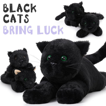 MaoGoLan 5Pcs Black Cat Plush with 4 Babies Inside - 20" Big Black Cat Stuffed Animals - Realistic and Soft Halloween Plushies Gift for Cat Lover,Women,Girls,Kids