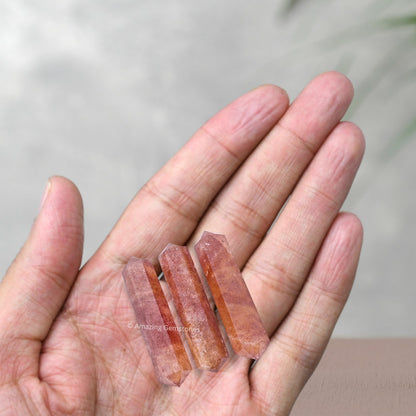 Amazing Gemstone Strawberry Quartz Crystal Points Bulk Healing Crystals and Stones - Pack of 3 Double Terminated Healing Wand Point Bulk Crystals for Crafts, Crystal Grid, DIY