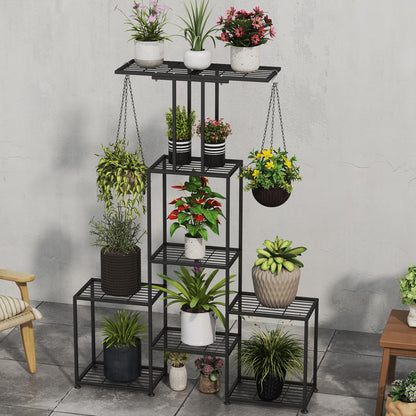 YUJCHMTZN Plant Stand Indoor Outdoor, Metal 6 Tier Tall Hanging Plant Shelf for Multiple Flower Planter Large Heavy Duty Ladder Plant Holder for Garden, Black (y-202)