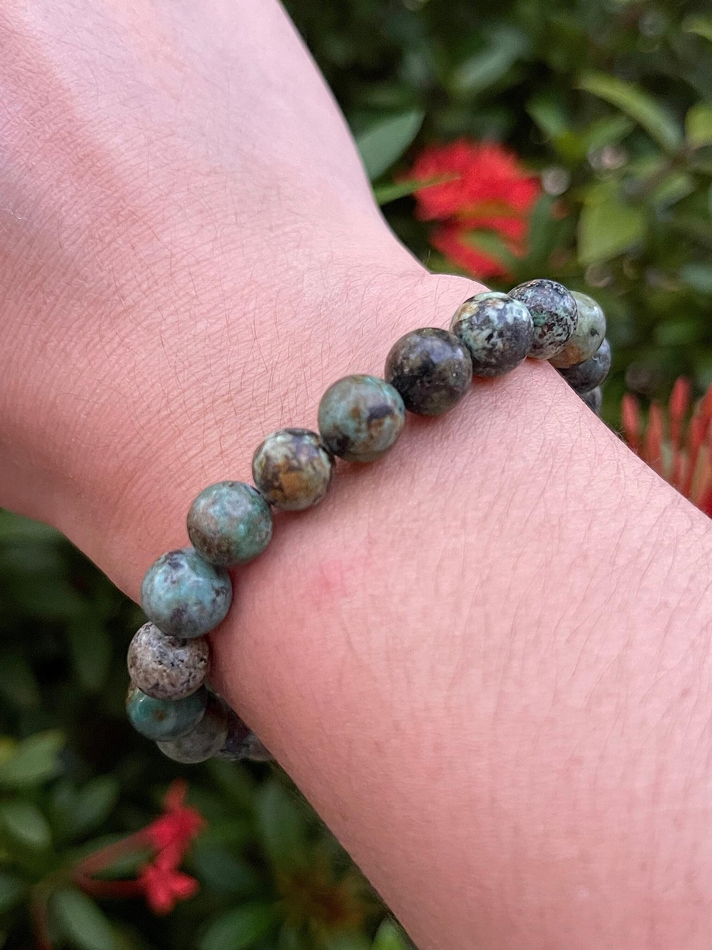 GAF TREASURES African Turquoise Crystal Bead Bracelet 8mm, Genuine African Turquoise Stretch Gemstone Bracelet, Healing Crystal Bracelet, Gift for Men & Women (1)