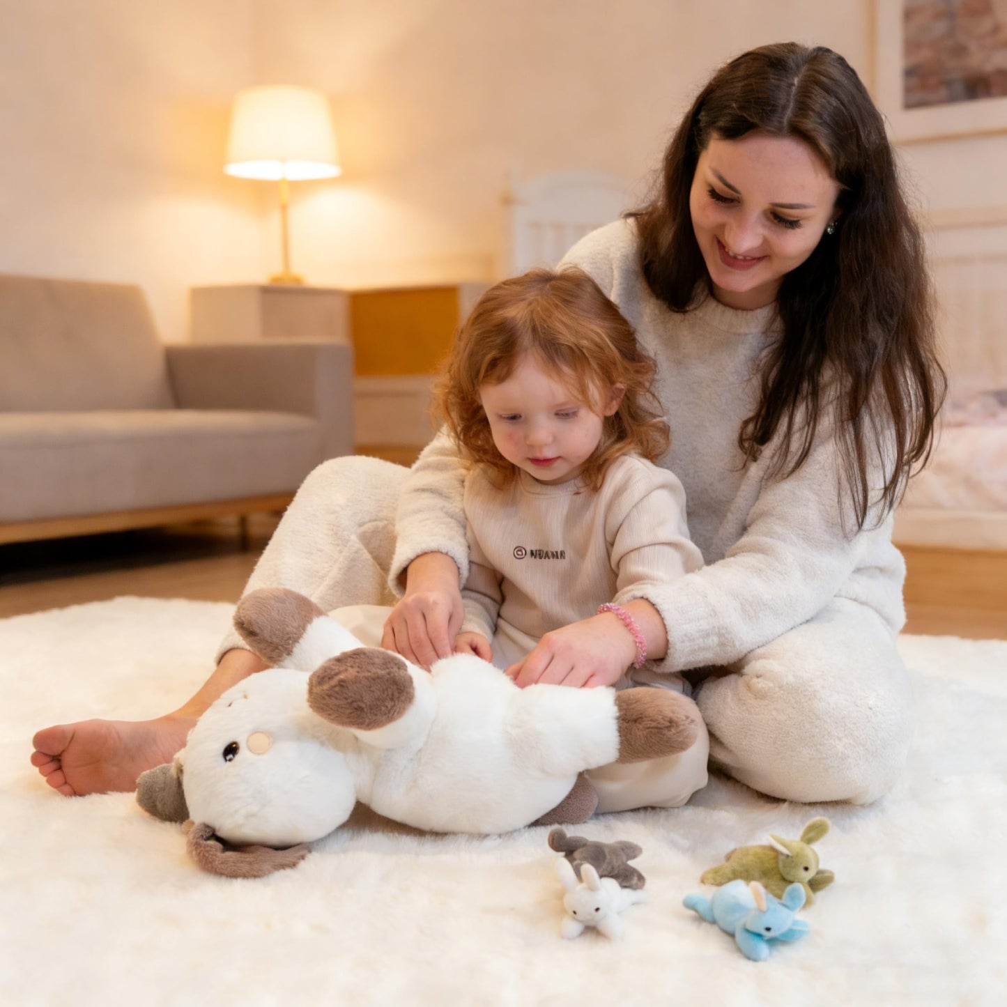 AmyToo Bunny Stuffed Animals, Mommy Bunny Plush with Baby, 5 Pcs Plush Toy for Girl Boy, Birthday Valentine's Gifts for Girlfriend, Kids, Toddler, Age 3-8, White