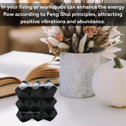 Amazing Gemstone Black Agate Crystal Cube with 54 Pyramid - 1" Mini Lemurian Pyramid Cube Figurine of Natural Stone Pyramid for Meditation, Reiki, Chakra Balancing Vastu Pooja and Crystal Grids