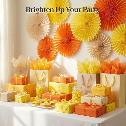 Koogel 112 Sheets Orange Tissue Paper, 20x14 Inch Yellow Tissue Paper for Gift Bags, Mother's Day DIY Crafts Gift Wrapping Decor