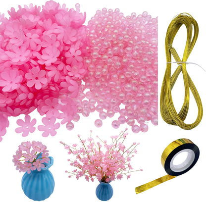 Crystal Artificial Flower Bouquet Material Set, Including 300 Acrylic Petals, 300 Beads, and 50 Iron Wires, Used for DIY Bouquets for Home Garden, Party, and Wedding Decoration (Pink)