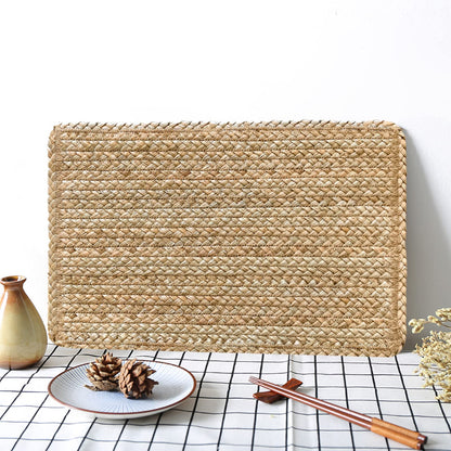 CY SISTERS Woven Placemats Set of 6 Rattan Placemats Rectangle Natural Placemats Wicker Heavy Braided Straw Placemat Farmhouse Square Plates Place mats for Indoor/Outdoor Patio Table 17.7'' X 11.8''