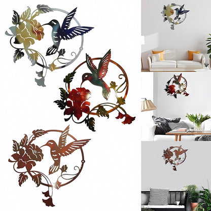 Zoihet Round Metal Bird Wall Art Decor - Hummingbird Wall Art Silhouette for your patio, garden, and fence Art Decor, Bird Wall Silhouette Indoor and Outdoor Hanging (Red)