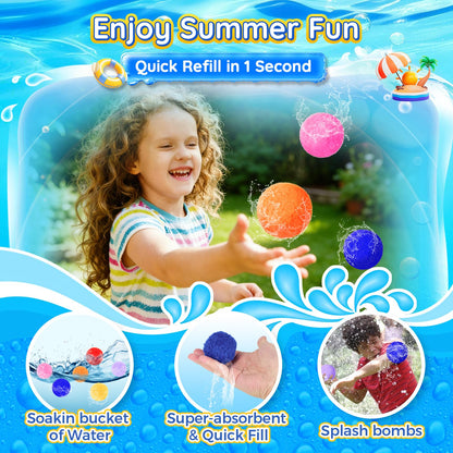 60 Pack Reusable Water Balls, Reusable Water Balloons for Outdoor Toys Games, Quick-Fill Summer Water Toys Ball for Kids Adults Boys Girls Pool Parties Beach Backyard