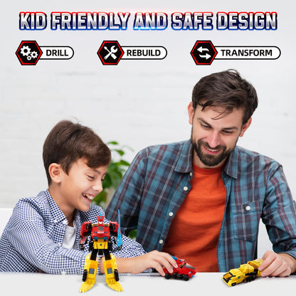 QUANTUM HEROES DINOSTER Transforming Toys, 2-in-1 Transforming Robot Raptor Tron, 7.48-inch Action Figure Children's Robot Toy, Cool Transforming Toys for Boys and Girls Age 5+, Red and Yellow