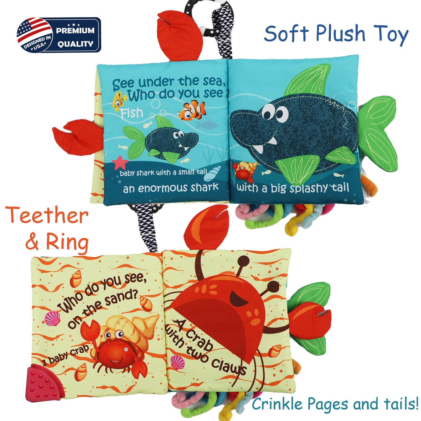 bebe mondo Unicorn Baby Crinkle Books & Fish Teething Toy for Newborn Babies Infants 0-3-6-12-18 Months Baby Gift