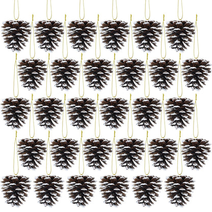 Winlyn 30 Pcs Frosted Pine Cone Ornaments White Natural Pinecone Hanging with String Pine Cones Christmas Tree Decorations for Winter Wedding Seasonal Wreath DIY Crafts Holiday Party Table Centerpiece
