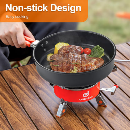 Odoland Camping Cookware Mess Kit - Non-Stick Lightweight Camping Pot and Fry Pan Set with Mesh Bag for Backpacking, Outdoor Cooking and Picnic, for 3-4 People