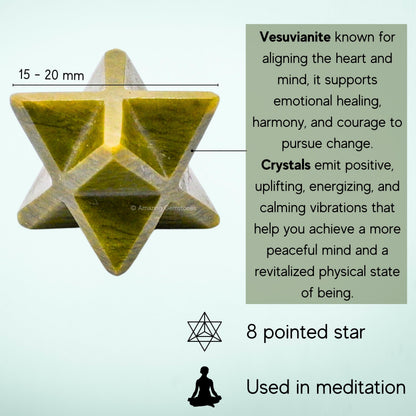 Amazing Gemstone Vesuvianite Merkaba Crystal - 0.75 Inches Metaphysical Merkaba Star for Meditation - Energetic Tetrahedron Crystal and Healing Stones for Spiritual Growth and Healing (15-20mm)