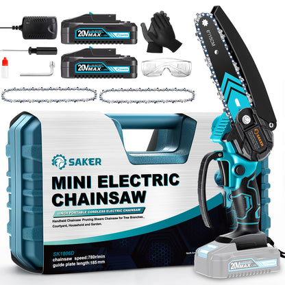 Saker Mini Chainsaw,6 Inch Portable Electric Chainsaw Cordless, Small Handheld Chain saw for Tree Branches,Courtyard, Household and Garden,Father Day Gift for Men Husband Women