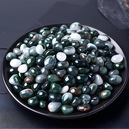 SigMntun Polished Moss Agate Crystal Chips 200 Pcs - 0.3" 10 oz Tumbled Stone Chips Crushed Sea Glass Stones Healing Reiki Crystal Jewelry Making Home Decoration