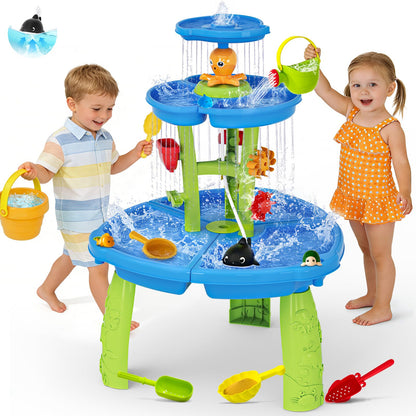 2026 Upgraded Water Table for Toddlers, 3-Tier Water Sand Play Table with Water Pump & Water Toy Accessories, Summer Outdoor Activity Sensory Playset, Outside Water Play Toy for Boys Girls Age 3-5 4-6