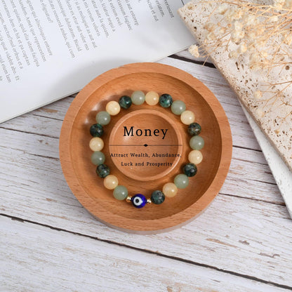 DLYFNVEV Money Attraction Bracelet Wealth Luck Fengshui Green Aventurine Evil Eye Protection Beaded Healing Crystal Natural Stone Jewelry Gifts For Women Yellow Topaz African Turquoise