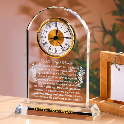 Ornalrist Gifts for Mom Crystal Clock Form Son Daughter on Mother's Day, Birthday - to My Mom Crystal Clock for Mother Desk Home Decor (8.8in, Gift Boxed)
