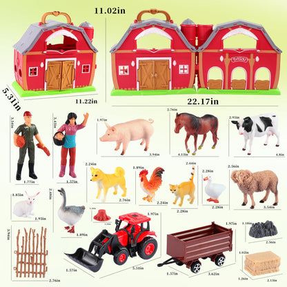 EnAuRoL Red Barn Farm Animals Toys, 28PCS Animals Figures and Farm Tractor Playset, Educational Learning Toys for Toddlers and Kids 3 4 5 Year Old Boys and Girls Birthday Festival Gift