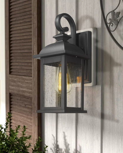 FEMILA Exterior Wall Sconce, 2 Packs Outdoor Waterproof Wall Lights Fixture, E26 Socket Wall Lantern for Porch, Anti-Rust Matte Black Finish with Seeded Glass Lampshade, 4FD54B-2PK BK