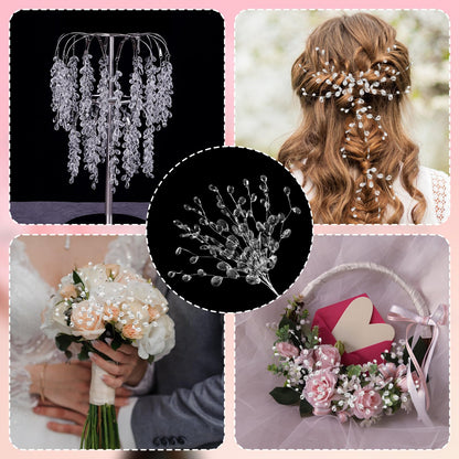 20PCS Acrylic Crystal Flower Branches – Clear Artificial Bead Drop Bouquets, Glitter Floral Acrylic Picks Arrangement for Wedding, Christmas, Thanksgiving & Home/Office Table Top Decoration – Clear