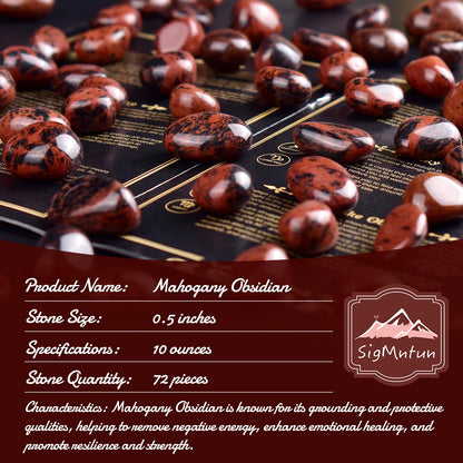 SigMntun Polished Mahogany Obsidian Crystal Stone Set - 72 Pcs Handpicked Tumbled Gemstones Rocks Quartz, Pebbles for Reiki, Chakra, Healing, Home Decor, 0.5" - 10 oz Mahogany Obsidian