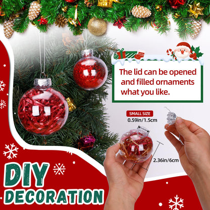 LYLYFAN 12 Pack Clear Plastic Fillable Ornament Ball 2.36''/60mm for Christmas,Holiday, Wedding,Party,Home Decor